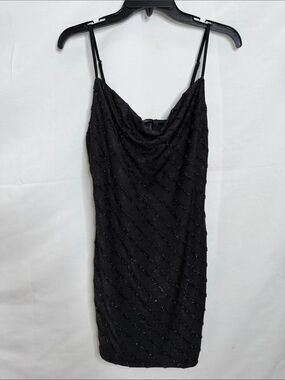 Forever 21 Black Beaded Cowl Slip Dress